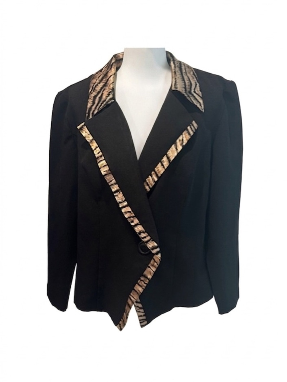Elegant Black Blazer with Animal Print Accents